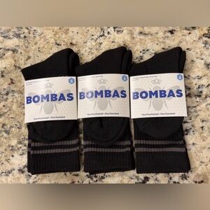 THREE PAIR OF BLACK BOMBAS CREW SOCKS SMALL NWT #6